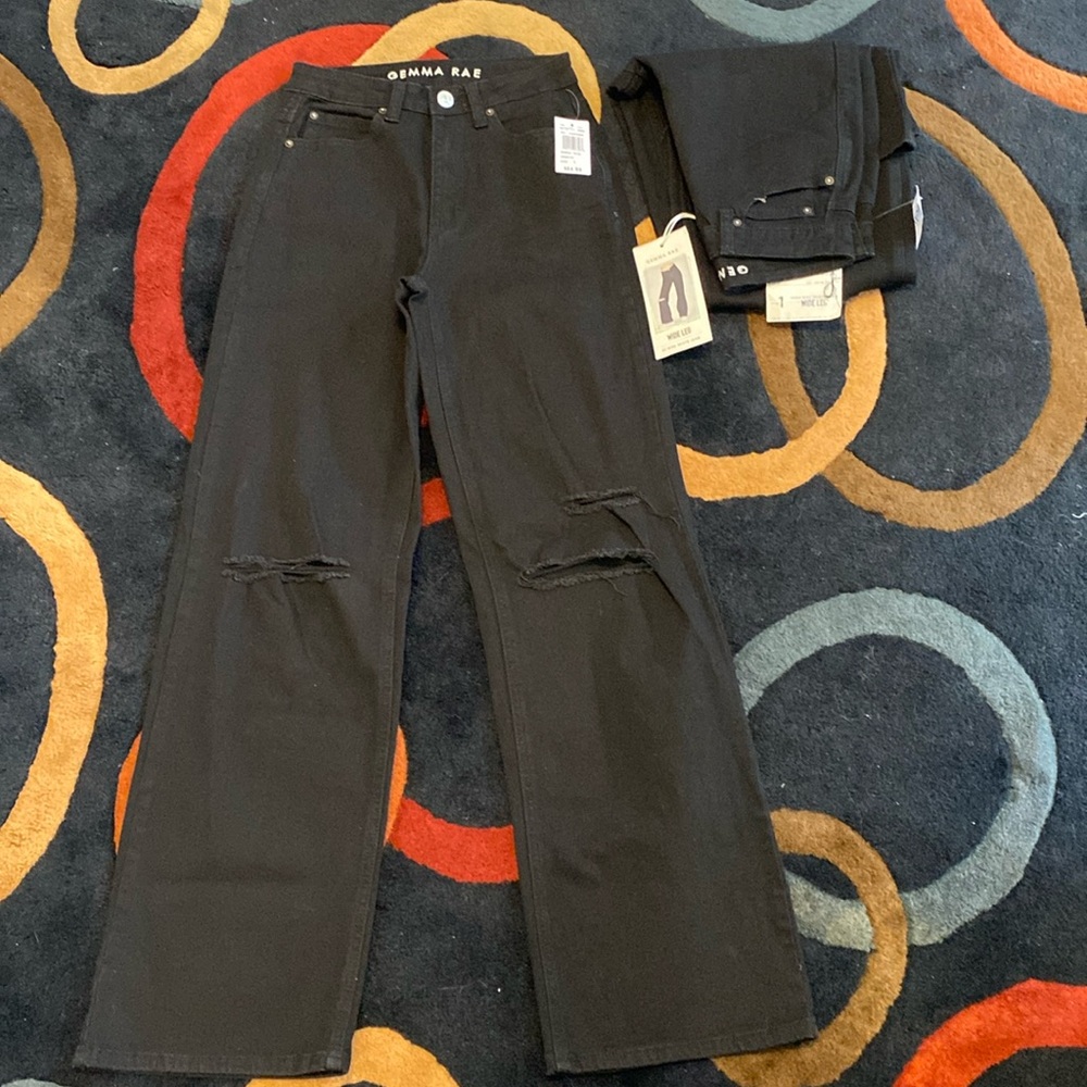 Gemma Rae high rise Skate jeans NWT black rip look size 1 back/front pockets